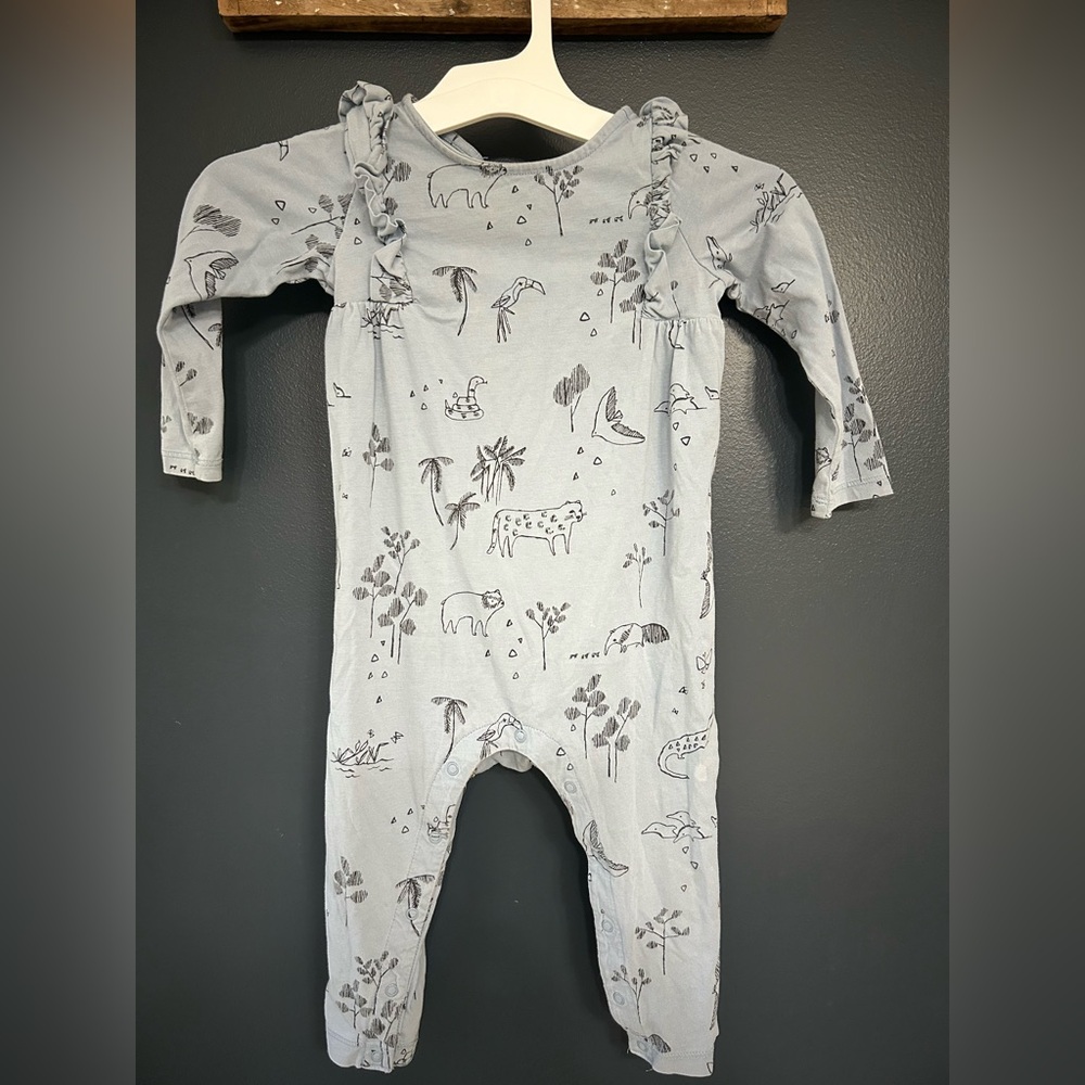 Tea Collection Blue Animal & Palm Print Footie